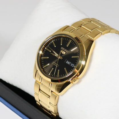 Seiko 5 Gold Tone Stainless Steel Black Dial Men's Automatic Watch SNKL50K1