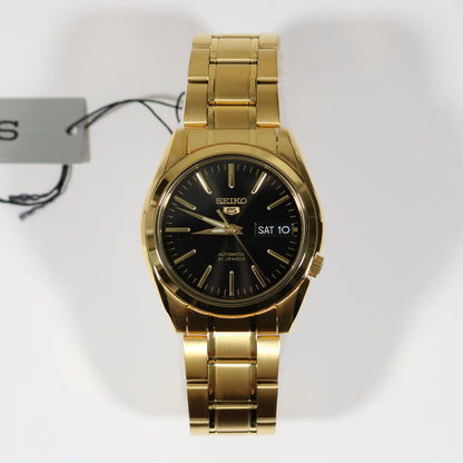 Seiko 5 Gold Tone Stainless Steel Black Dial Men's Automatic Watch SNKL50K1