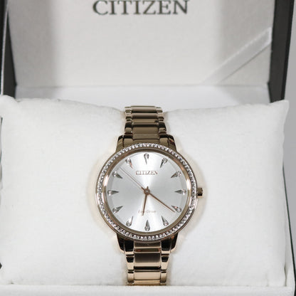 Citizen Eco-Drive Women's Rose Gold Tone Silhouette Crystal Watch FE7043-55A