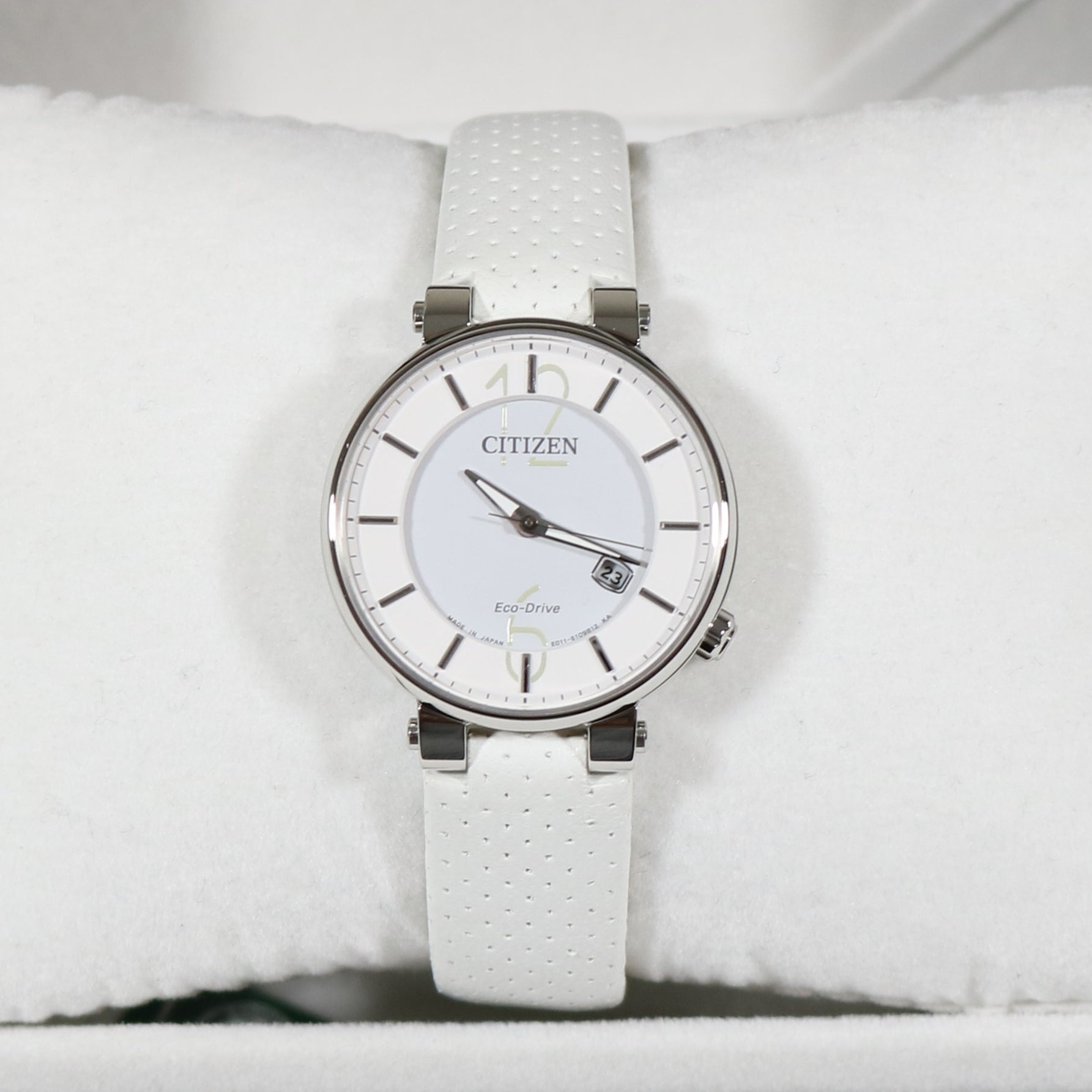 Citizen Eco-Drive Women's White Dial Leather Strap Watch EW1970-06A