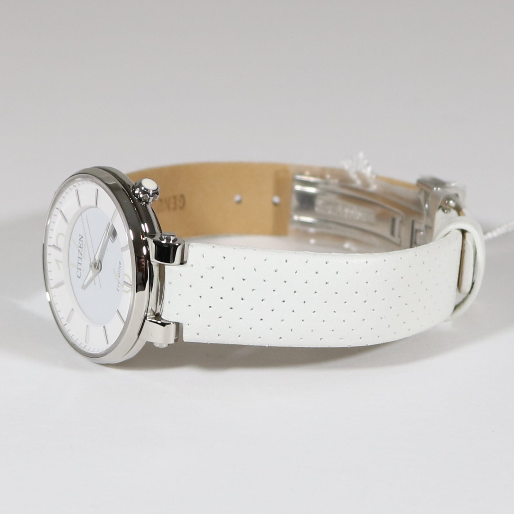 Citizen Eco-Drive Women's White Dial Leather Strap Watch EW1970-06A