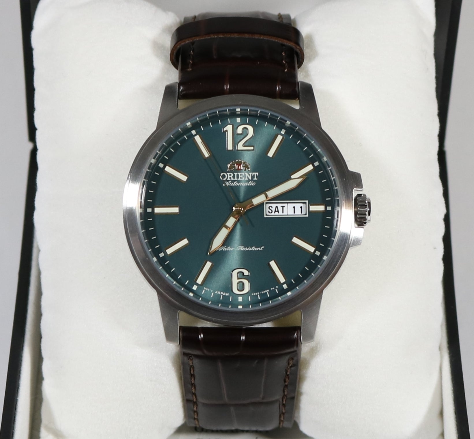 Orient Men's Automatic Green Dial Brown Leather Strap Watch RA-AA0C06E19B