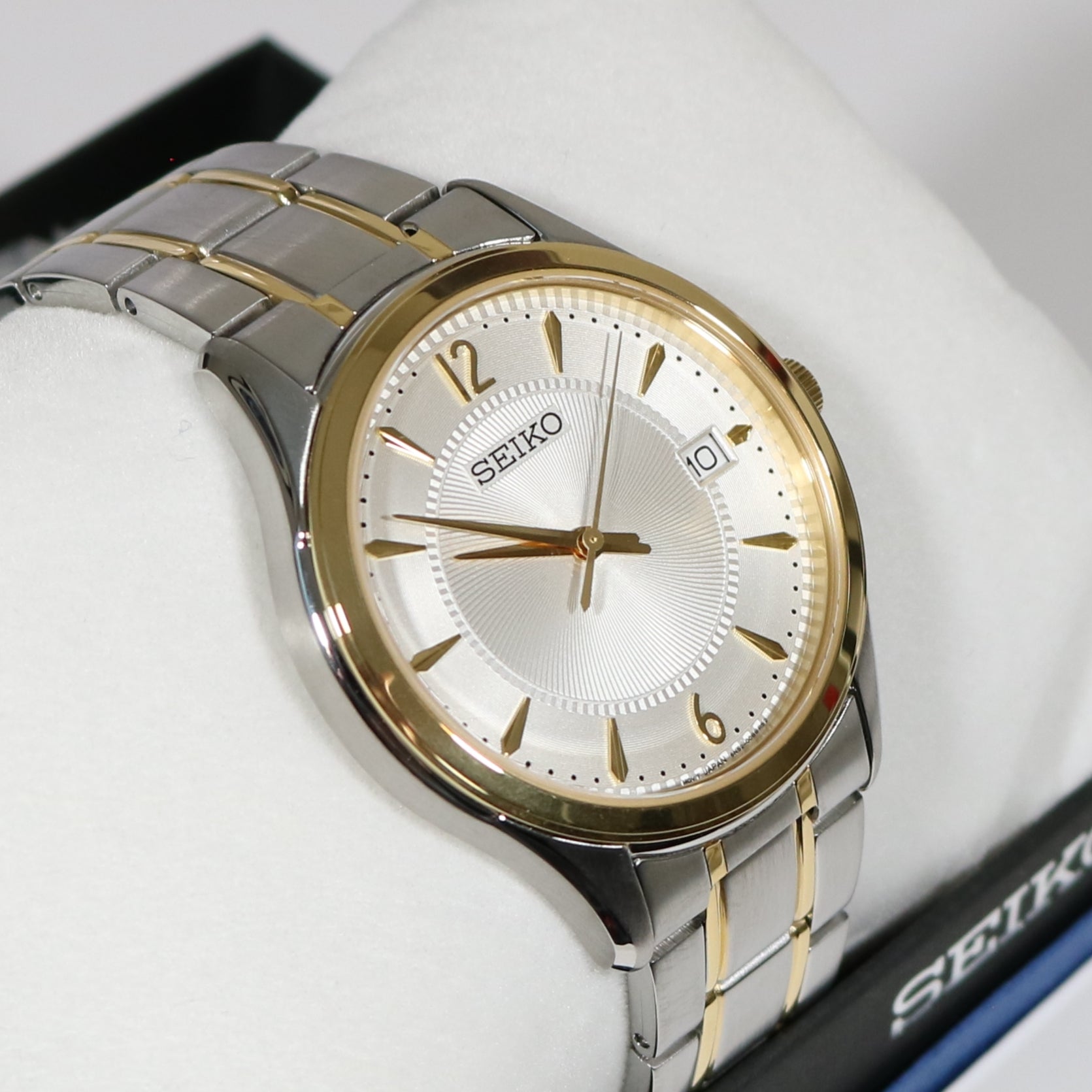 Seiko Quartz Two Tone Men's White Dial Sapphire Crystal Dress Watch SUR468P1