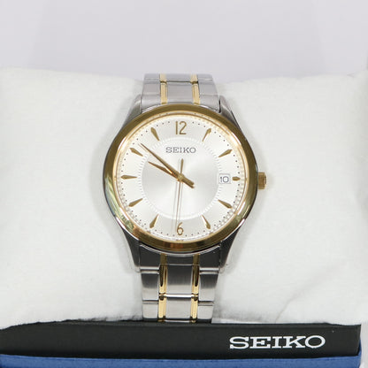 Seiko Quartz Two Tone Men's White Dial Sapphire Crystal Dress Watch SUR468P1