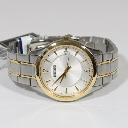 Seiko Quartz Two Tone Men's White Dial Sapphire Crystal Dress Watch SUR468P1