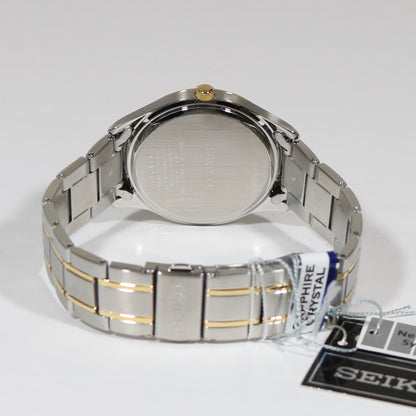 Seiko Quartz Two Tone Men's White Dial Sapphire Crystal Dress Watch SUR468P1