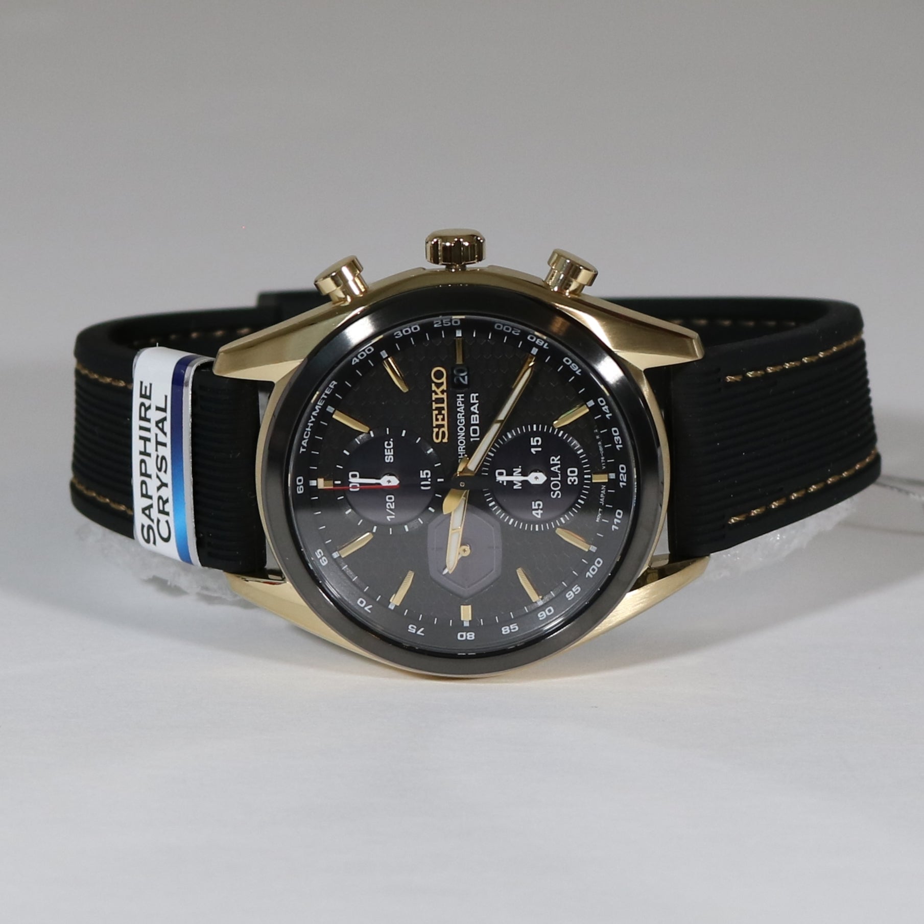 Seiko Prospex Solar Gold Tone Black Dial Chronograph Men's Watch SSC804P1