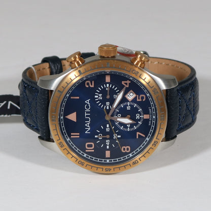 Nautica Men's Sports Blue Dial Chronograph Leather Strap Watch NAI17500G