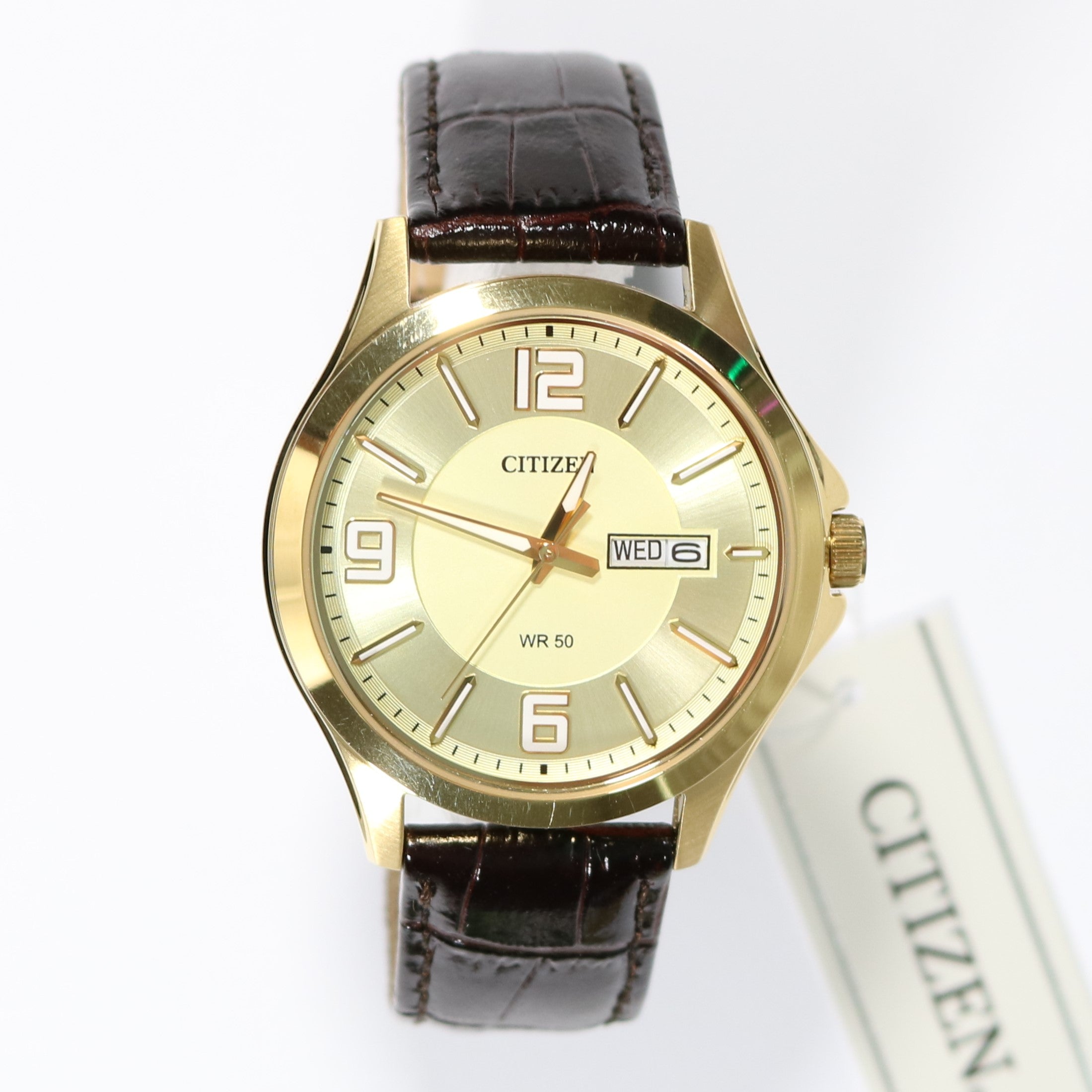 Citizen Men's Quartz Gold Tone Brown Leather Strap Watch BF2009-09P - Chronobuy