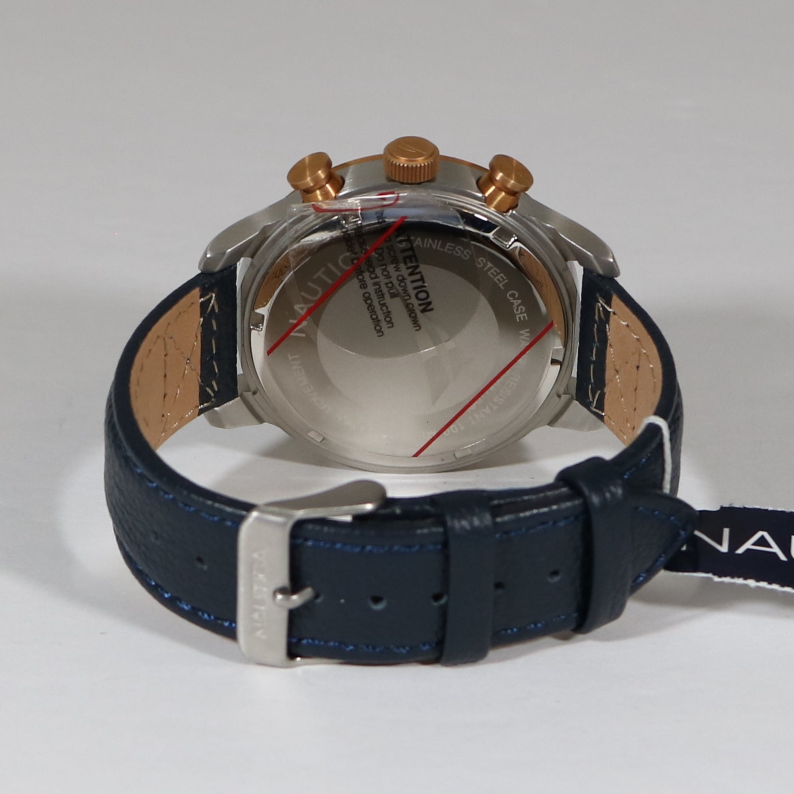 Nautica Men's Sports Blue Dial Chronograph Leather Strap Watch NAI17500G