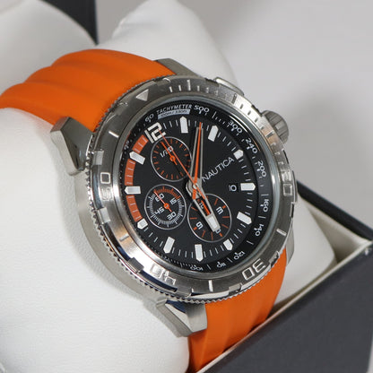 Nautica Quartz Men's Sports Chronograph Orange Rubber Strap Watch A18723G