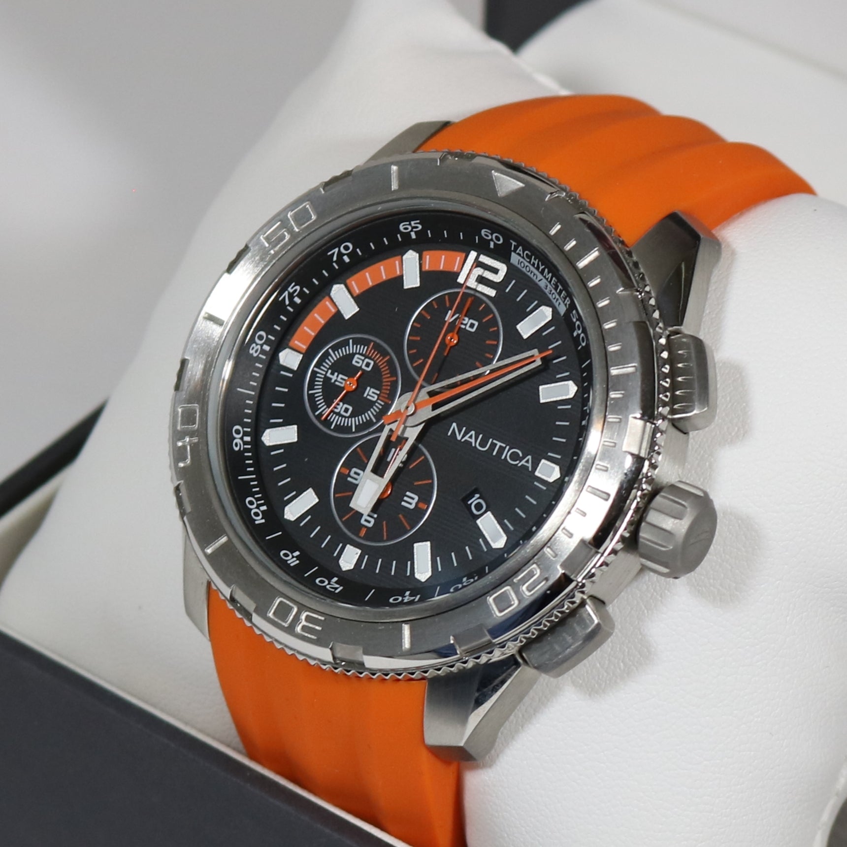 Nautica Quartz Men's Sports Chronograph Orange Rubber Strap Watch A18723G