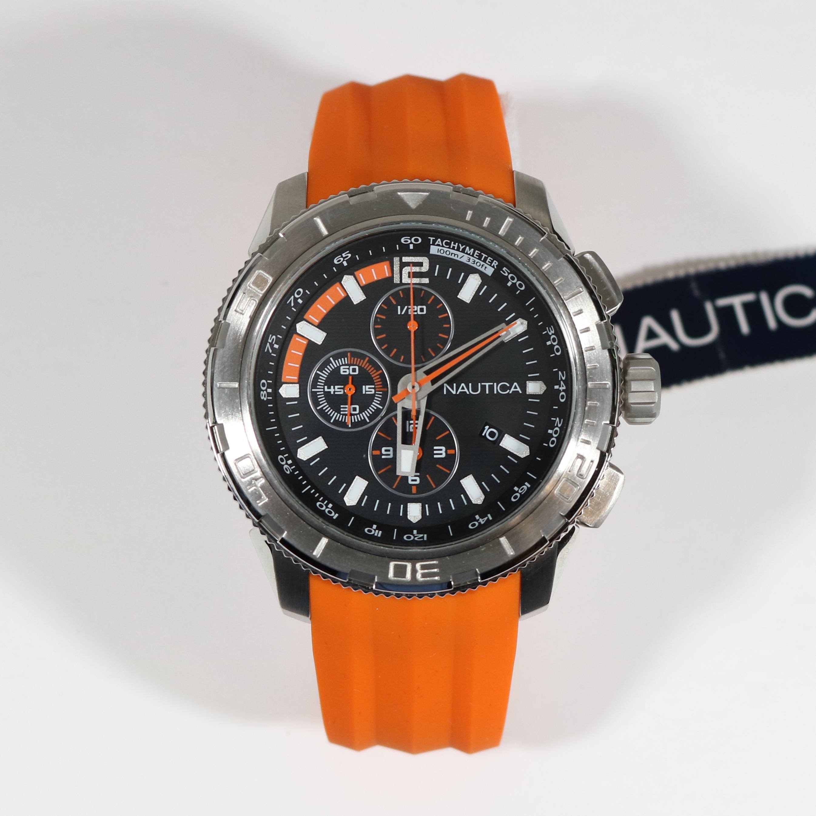 Nautica Quartz Men's Sports Chronograph Orange Rubber Strap Watch A18723G