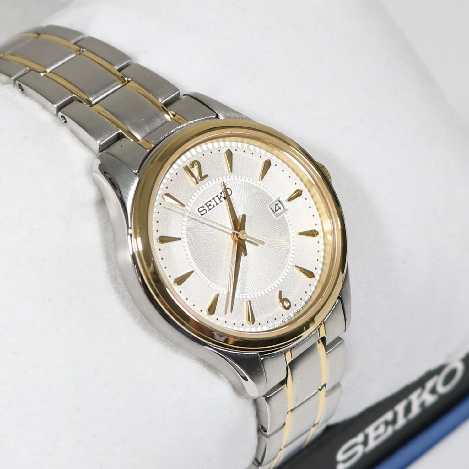 Seiko Quartz Two Tone Women's White Dial Sapphire Crystal Watch SUR474P1