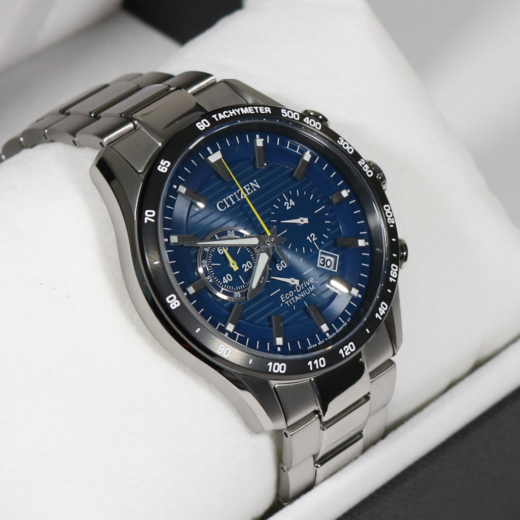 Citizen Eco-Drive Super Titanium Blue Dial Chronograph Men's Watch 