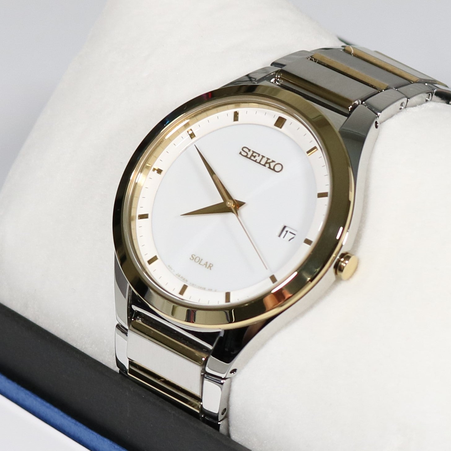 Seiko Solar Two Tone White Dial Men's Dress Watch SNE246P1 - Chronobuy