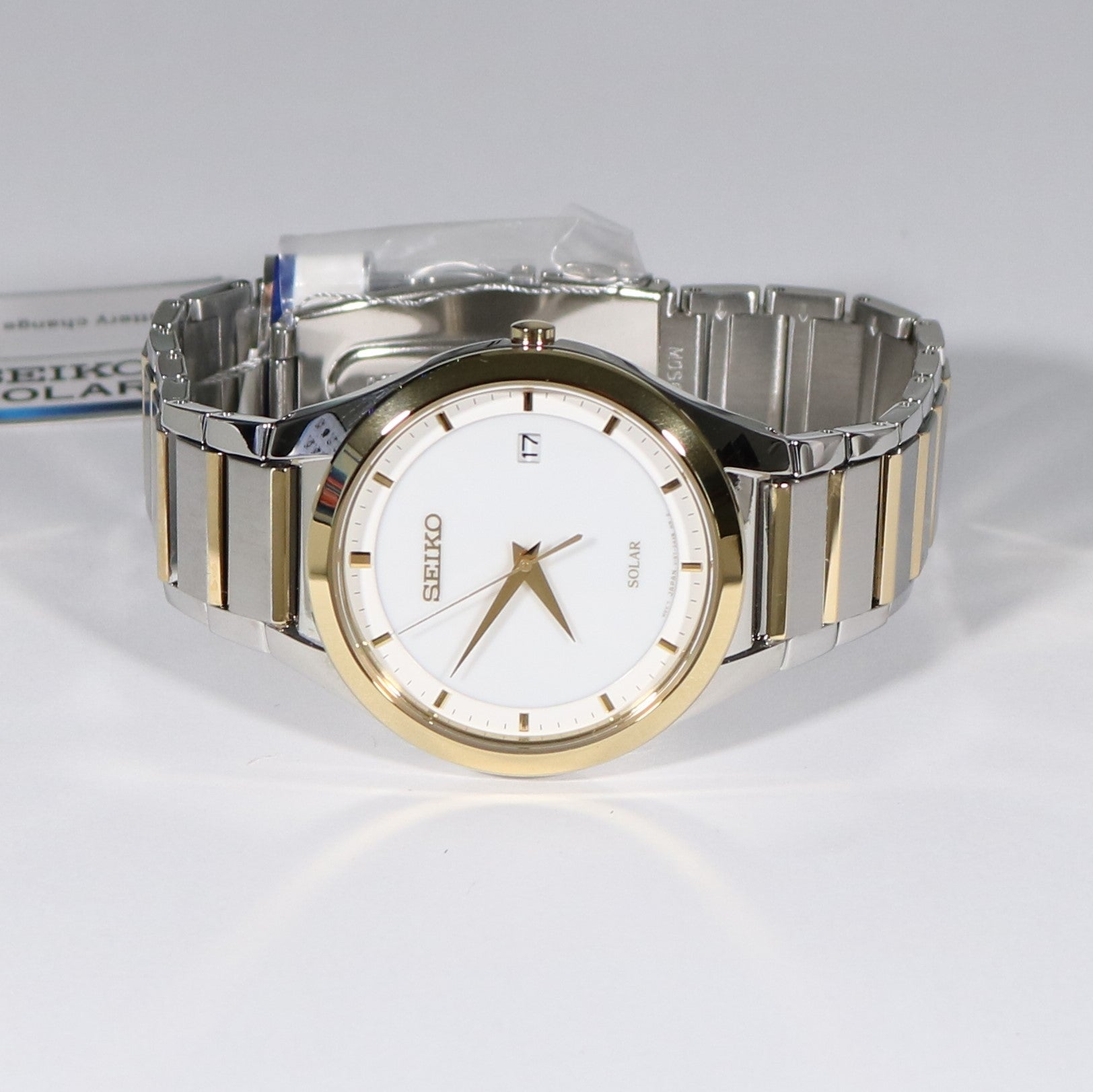 Seiko Solar Two Tone White Dial Men's Dress Watch SNE246P1 - Chronobuy