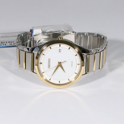 Seiko Solar Two Tone White Dial Men's Dress Watch SNE246P1 - Chronobuy