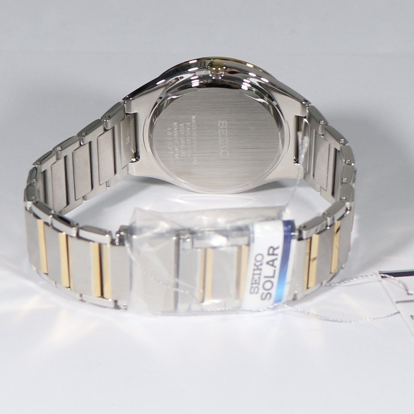 Seiko Solar Two Tone White Dial Men's Dress Watch SNE246P1 - Chronobuy