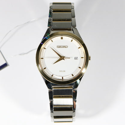 Seiko Solar Two Tone White Dial Men's Dress Watch SNE246P1 - Chronobuy