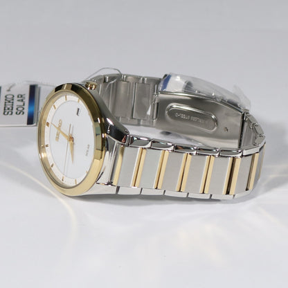 Seiko Solar Two Tone White Dial Men's Dress Watch SNE246P1 - Chronobuy