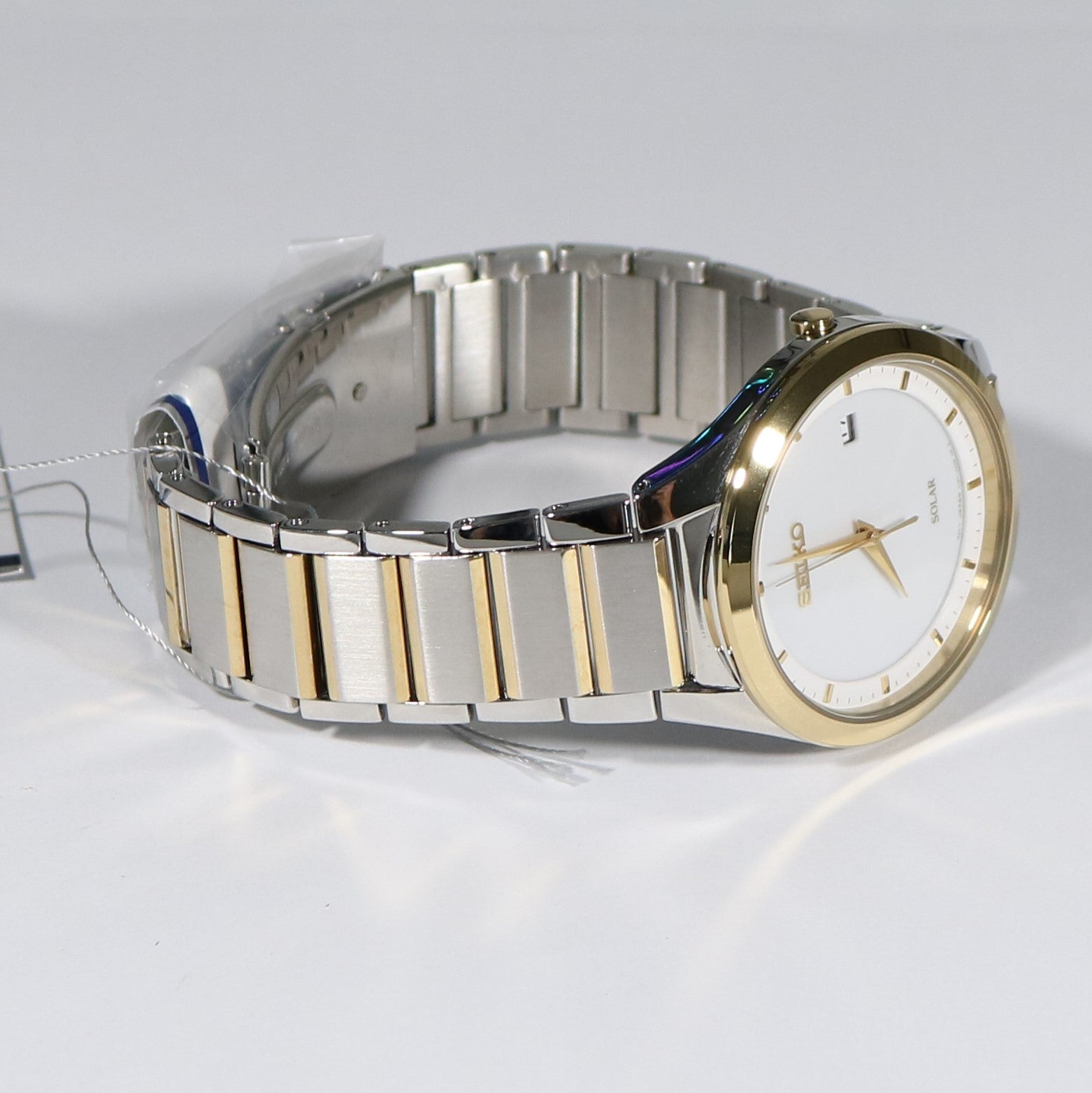 Seiko Solar Two Tone White Dial Men's Dress Watch SNE246P1 - Chronobuy