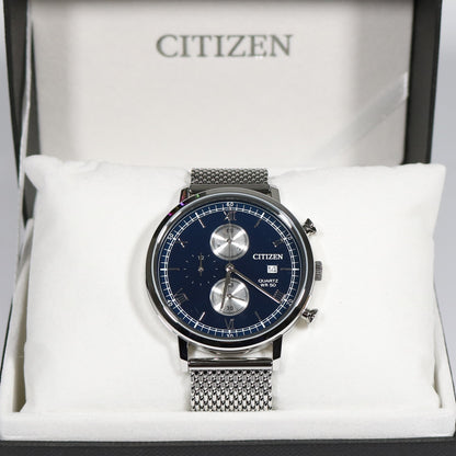 Citizen Quartz Blue Dial Chronograph Mesh Bracelet Men's Watch AN3610-80L - Chronobuy