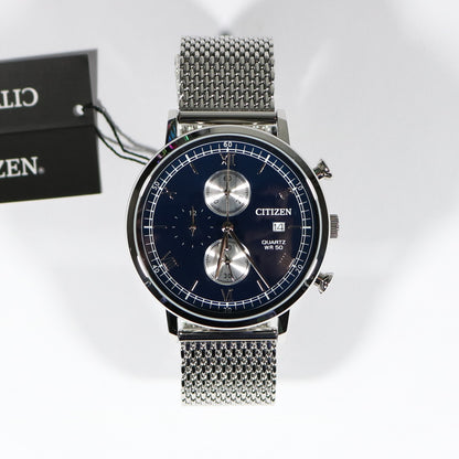 Citizen Quartz Blue Dial Chronograph Mesh Bracelet Men's Watch AN3610-80L - Chronobuy