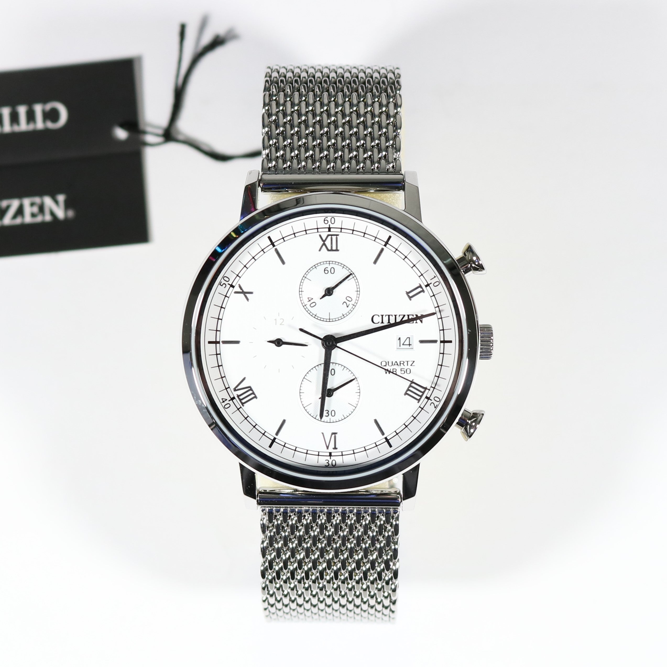 Citizen Quartz Chronograph White Dial Mesh Bracelet Men's Watch AN3610-80A - Chronobuy