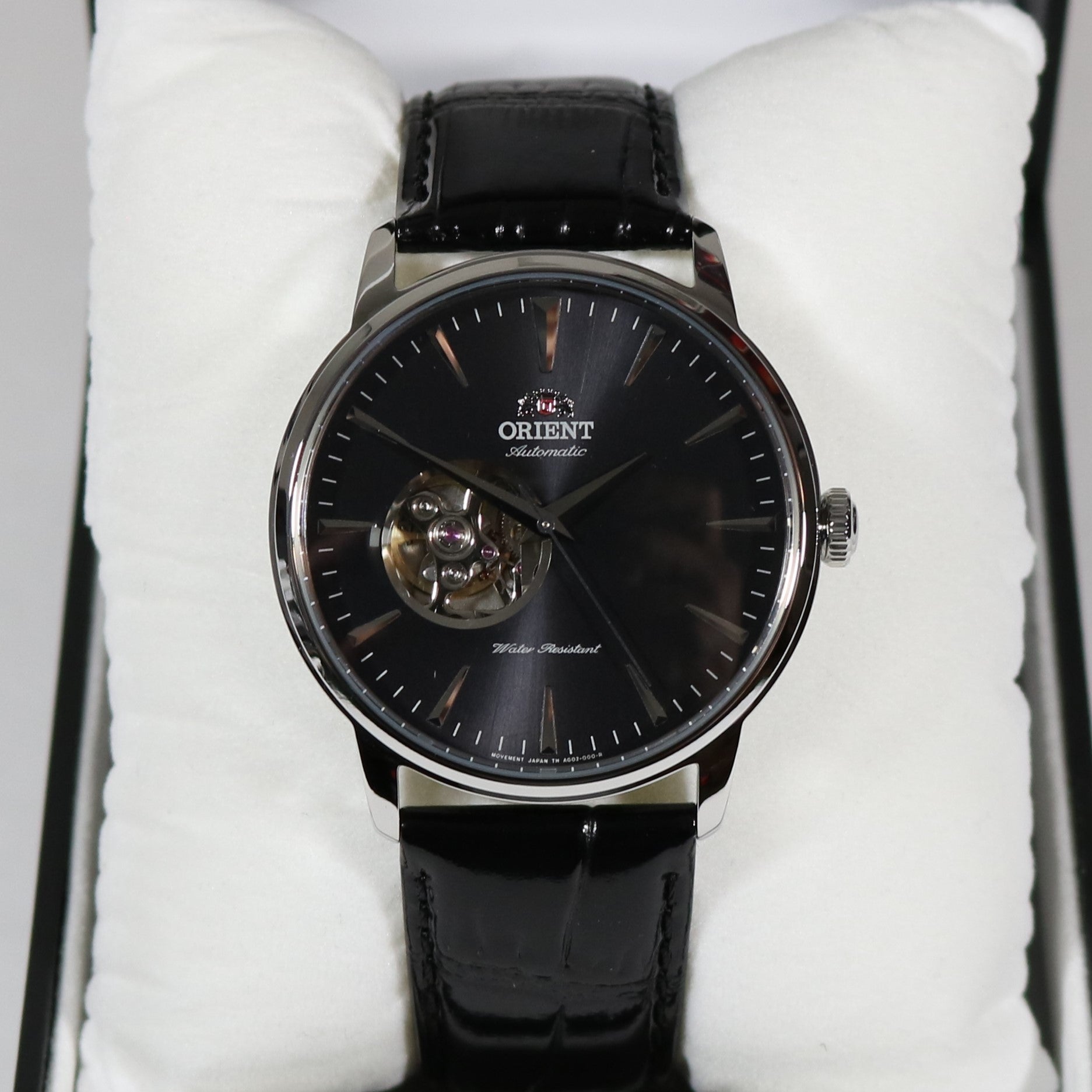 Orient Open Heart Black Dial Automatic Men's Leather Strap Watch FAG02004B0