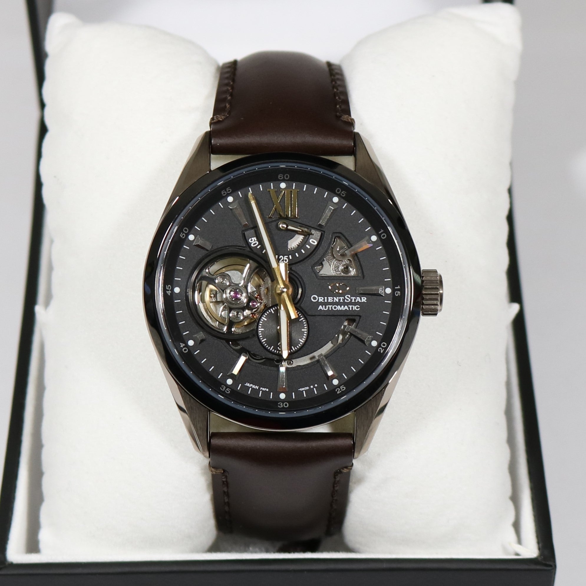 Orient Star Automatic Black Dial Brown Leather Strap Men's Watch RE-AV0115B00B