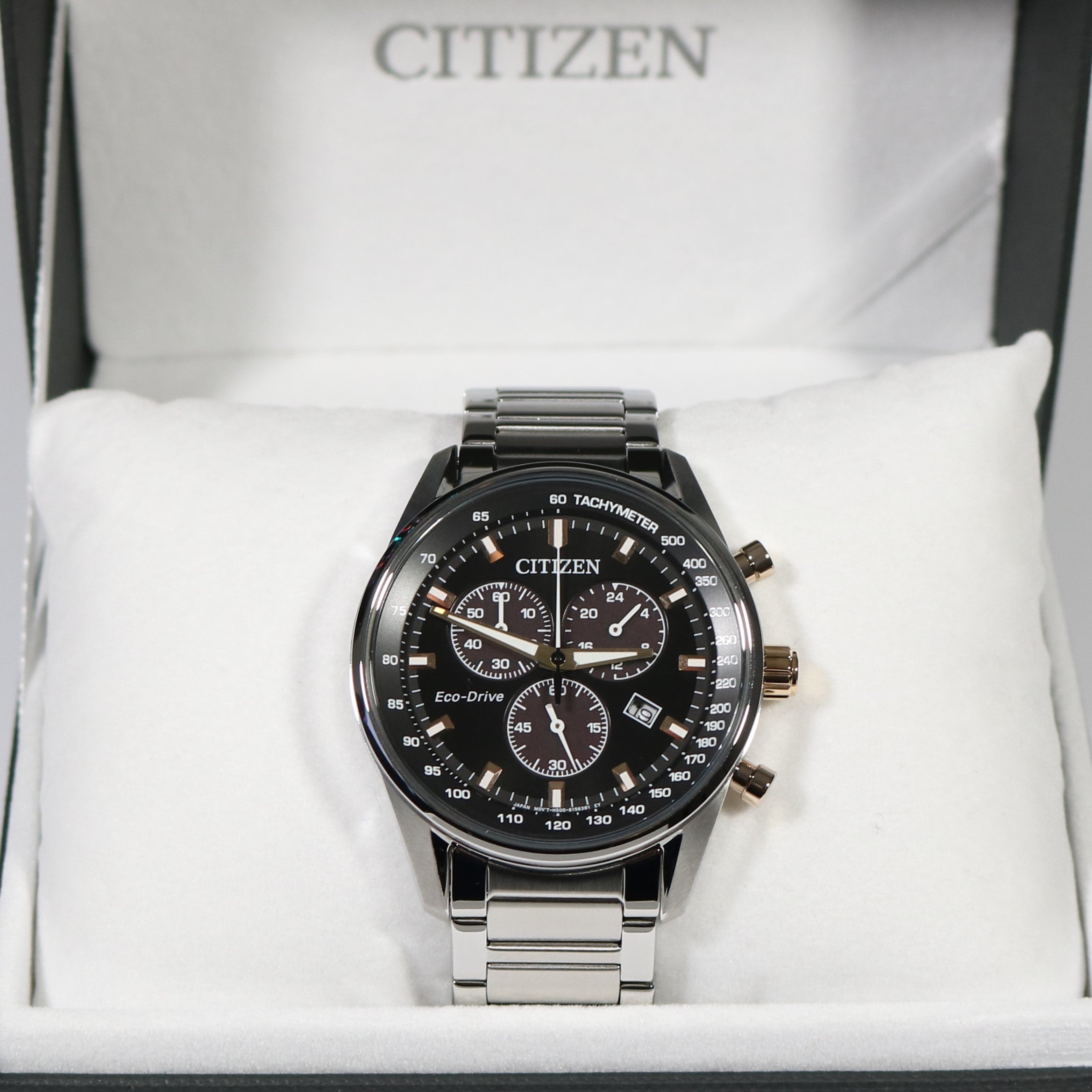 Citizen Eco-Drive Chronograph Black Dial Stainless Steel Men's Watch AT2396-86E