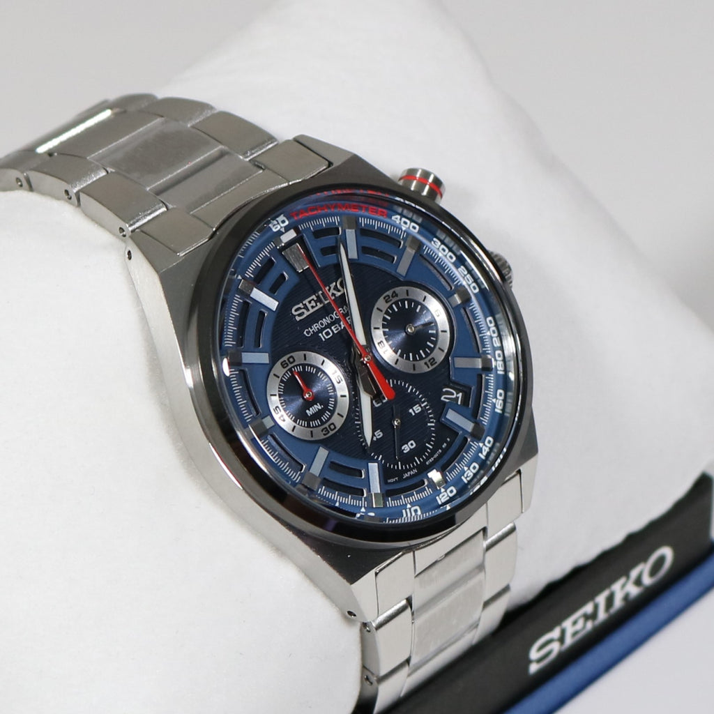 Seiko Quartz Men\'s Blue Dial SSB407P1 Chronograph Steel Watch Stainless