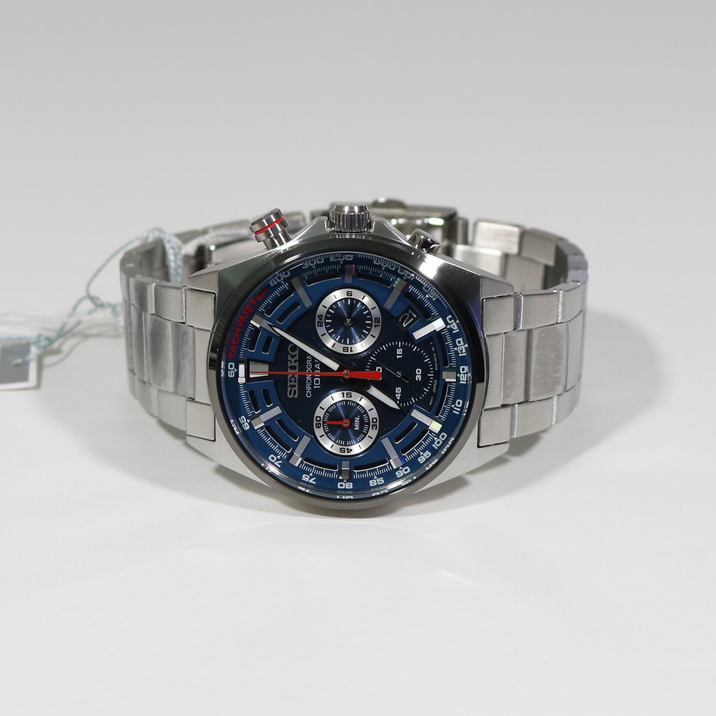 Seiko Quartz Men\'s Stainless Blue Dial Chronograph Steel Watch – SSB407P Chronobuy