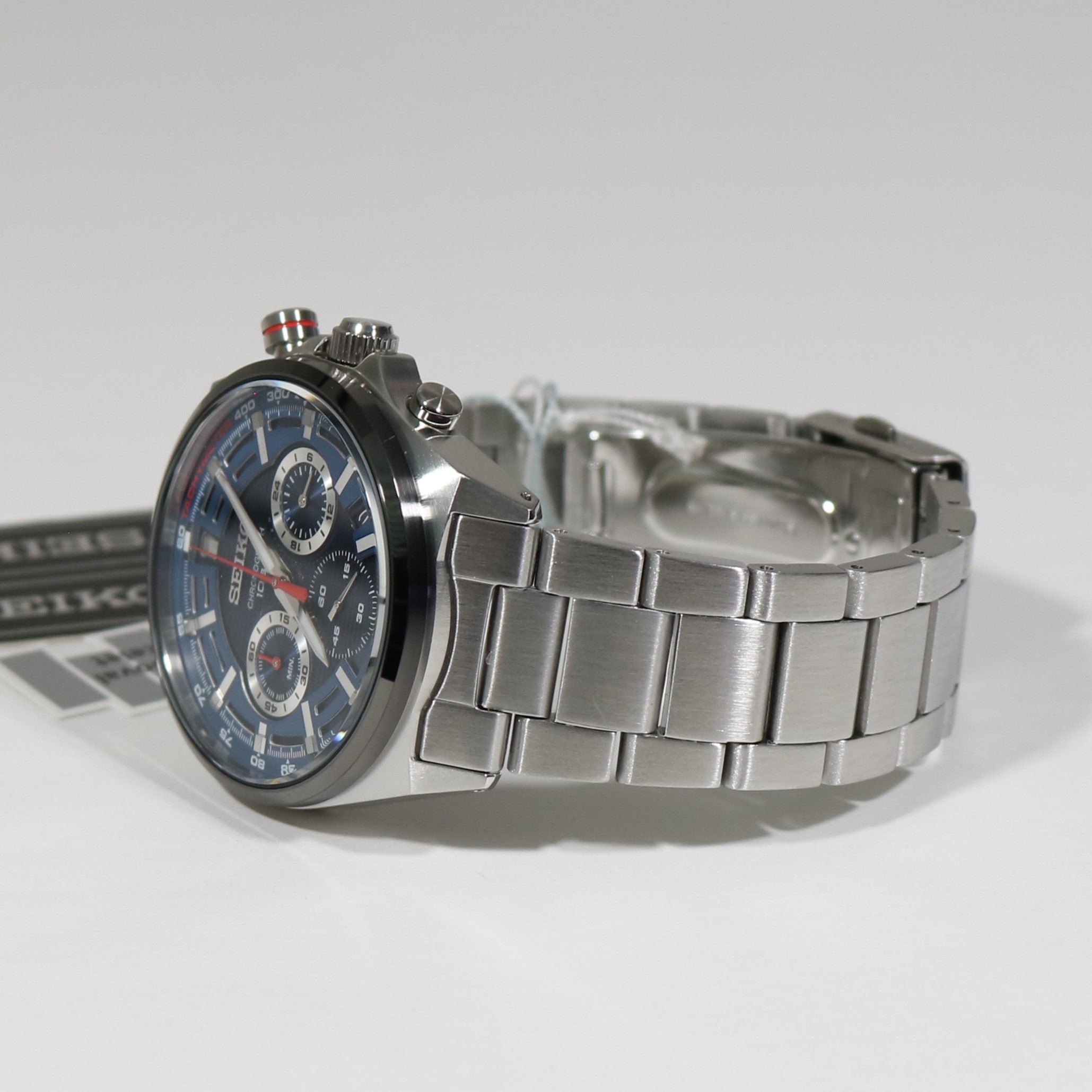 Seiko Quartz Dial Men\'s Chronograph Steel Watch Blue Stainless SSB407P – Chronobuy