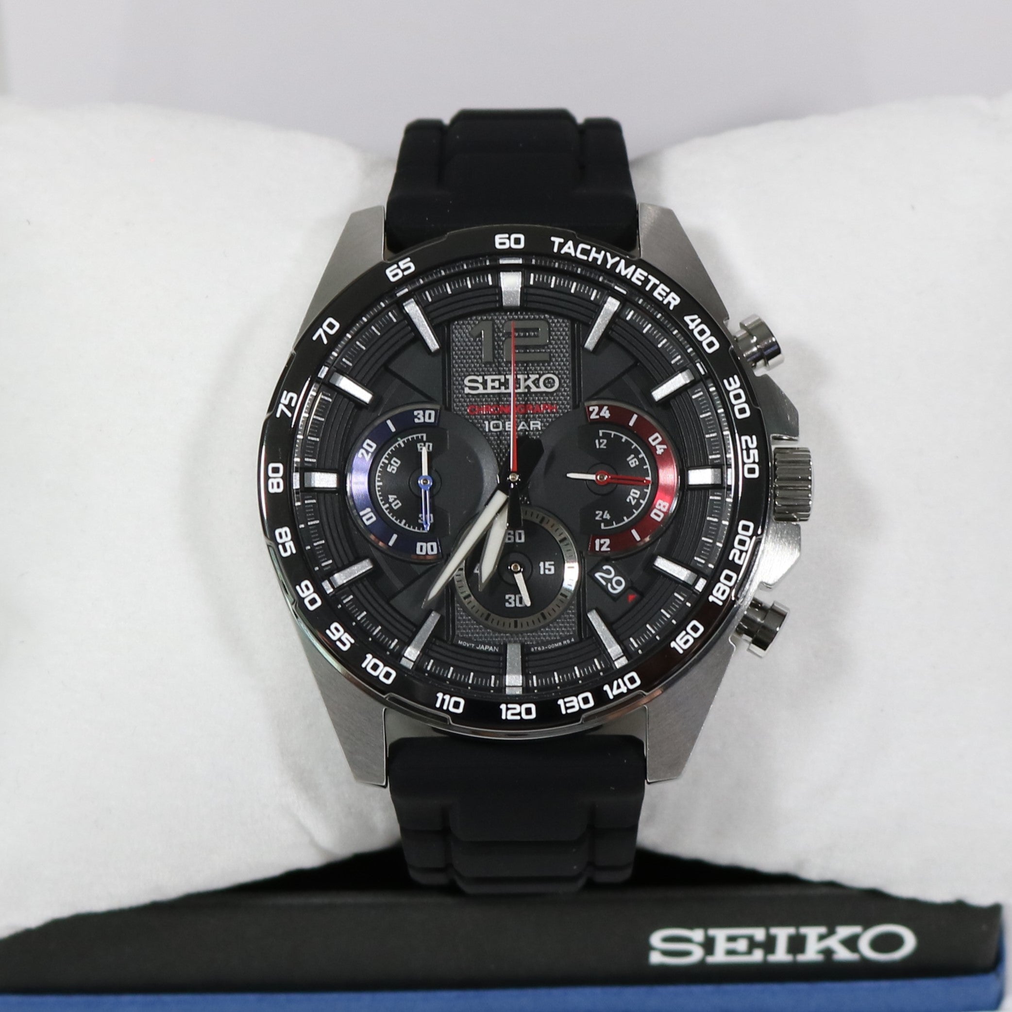 Seiko Quartz Men's Stainless Steel Black Rubber Strap Sports Watch SSB347P1