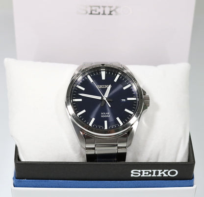 Seiko Solar Stainless Steel Blue Dial Men's Watch SNE483P1 - Chronobuy