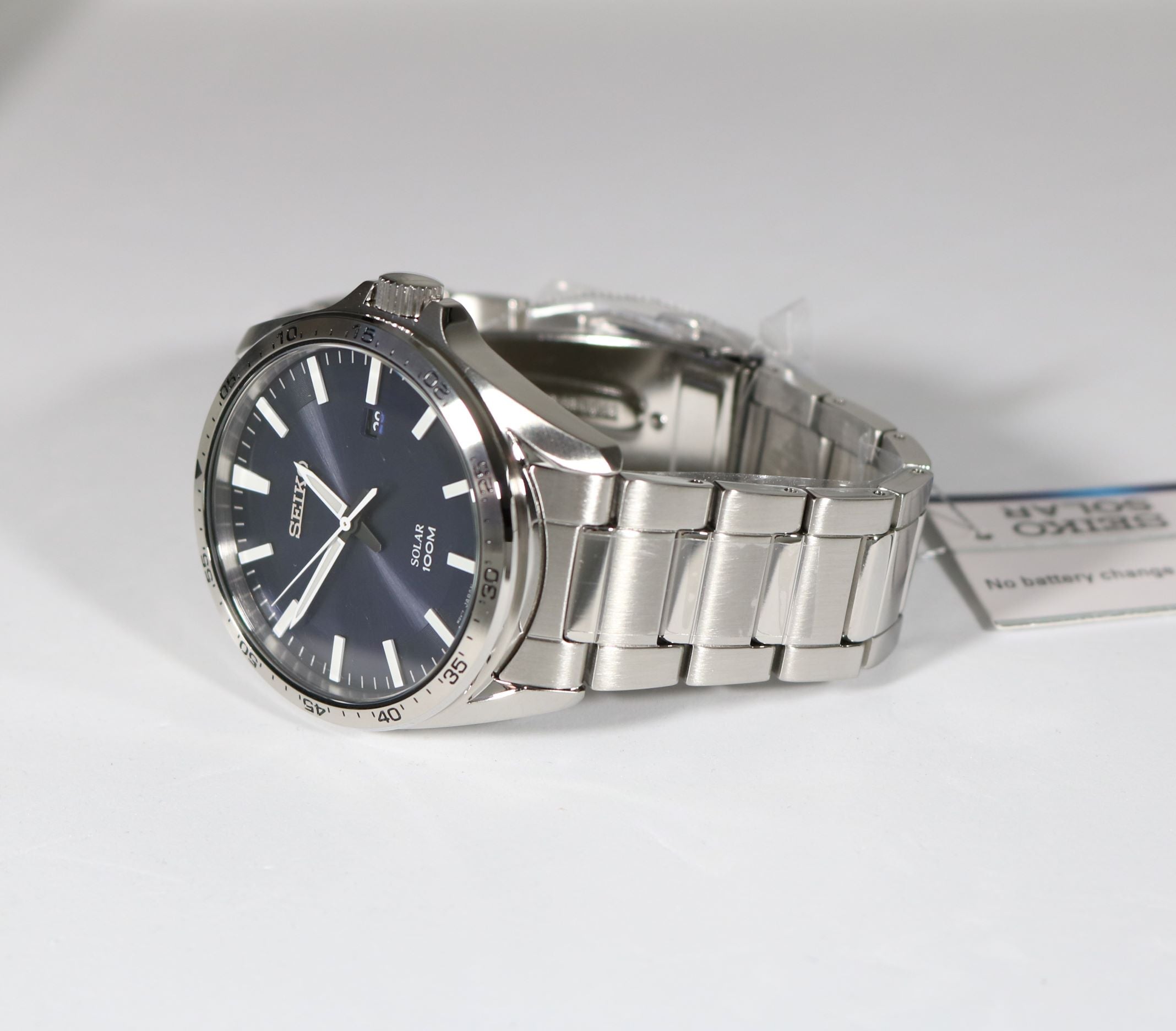 Seiko Solar Stainless Steel Blue Dial Men's Watch SNE483P1 - Chronobuy