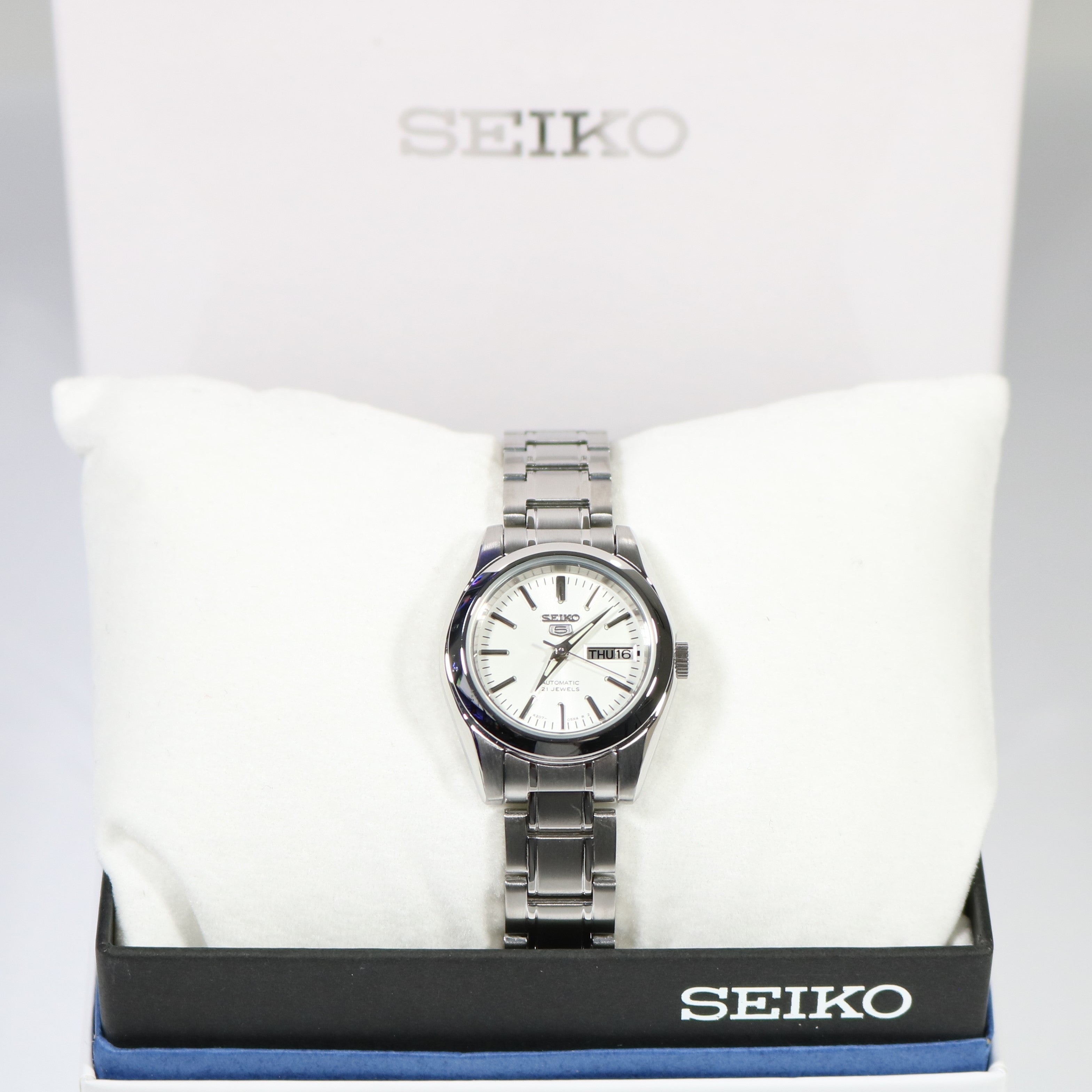 Seiko 5 Automatic White Dial Stainless Steel Women's Watch SYMK13K1