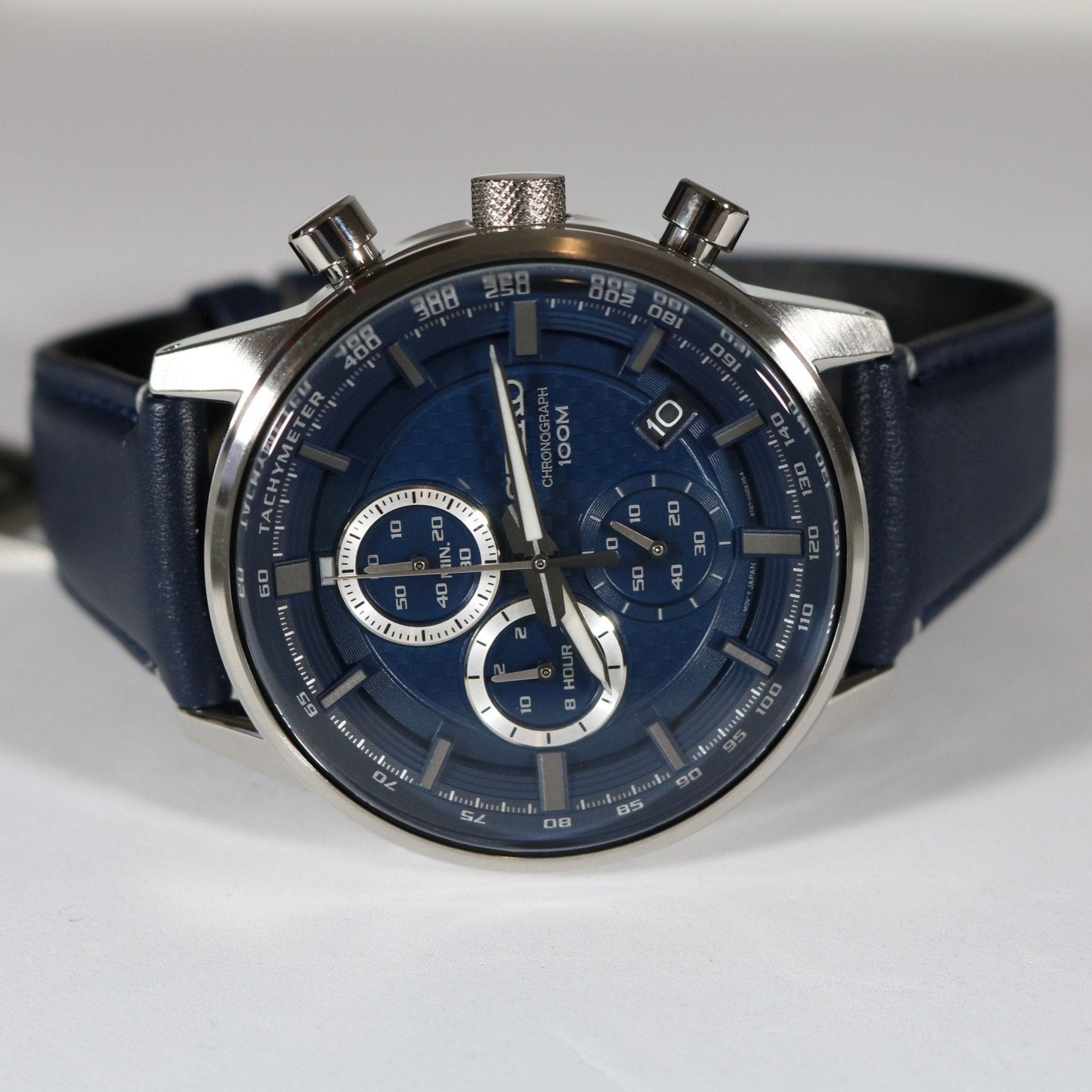 Seiko Chronograph Navy Blue Date Leather Strap Men's Watch SSB333P1 - Chronobuy