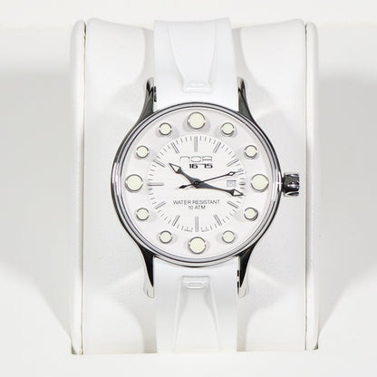 N.O.A 1675 Women's Stainless Steel White Dial Rubber Strap Watch NW-LQ002