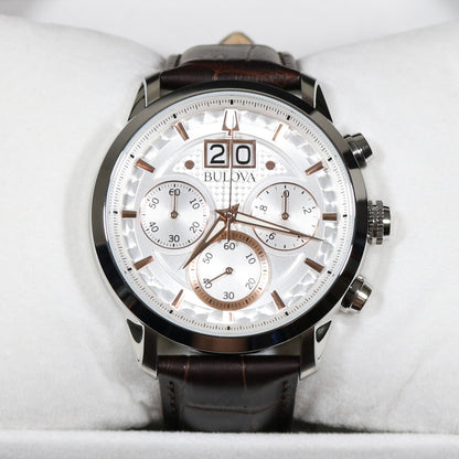 Bulova Sutton Stainless Steel Brown Leather Strap Men's Chronograph Watch 96B309 2