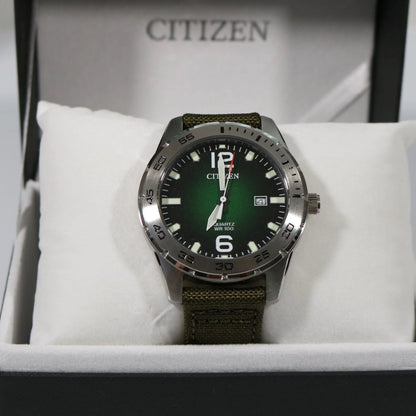 Citizen Men's Military Green Quartz Nylon Strap Day Watch BI1041-06X - Chronobuy