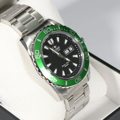 Orient Green Bezel Black Dial Classic Diver Men's Watch FEM75003B9