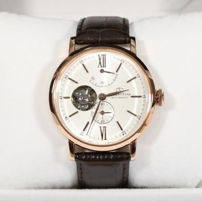 Orient Star Rose Gold Tone Automatic Brown Leather Strap Men's Watch RE-AV0001S00B