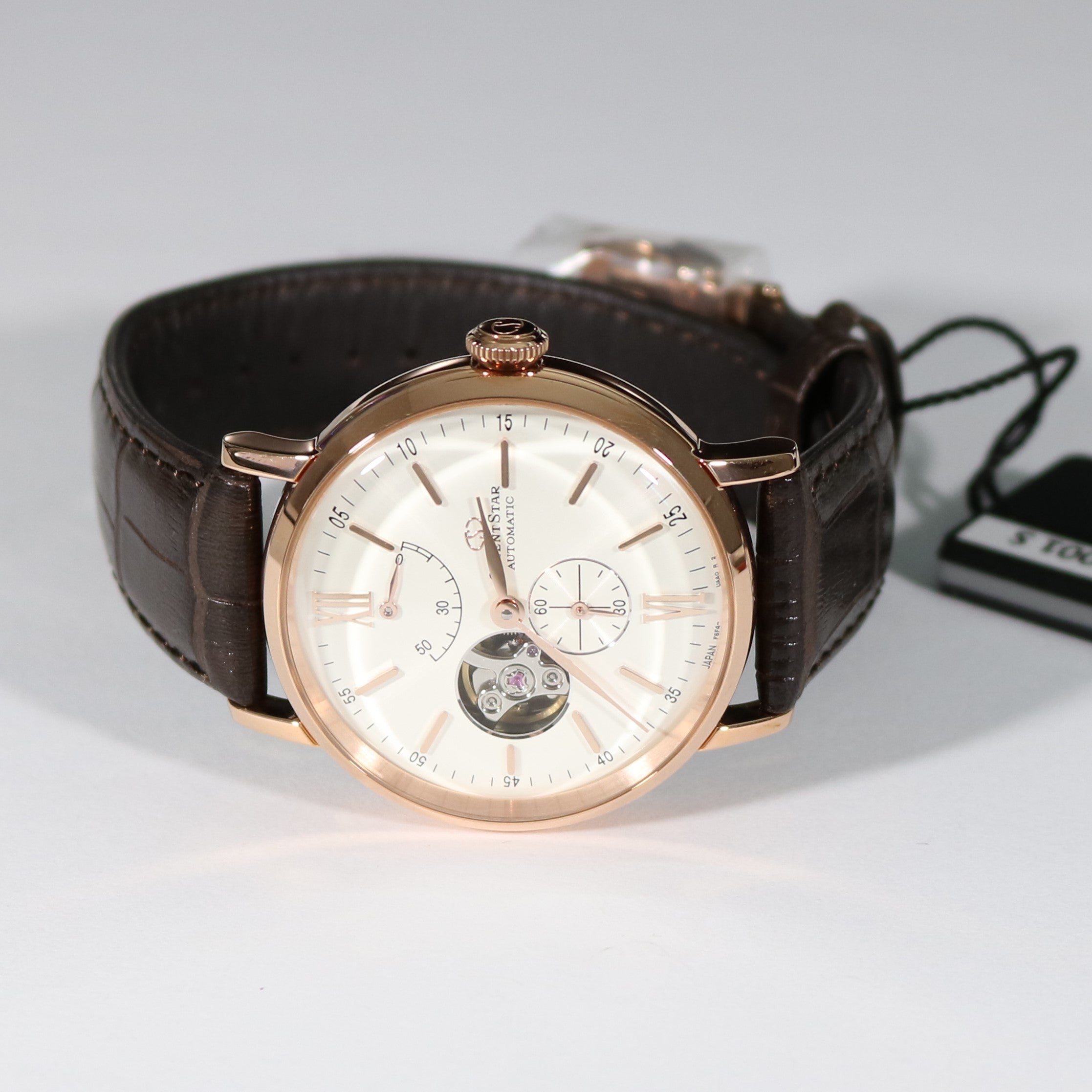 Orient Star Rose Gold Tone Automatic Brown Leather Strap Men's Watch RE-AV0001S00B