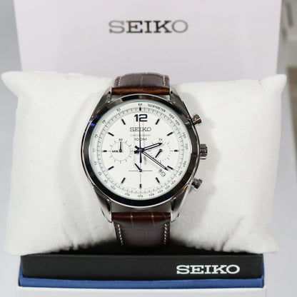 Seiko Stainless Steel White Dial Chronograph Men's Watch SSB095P1