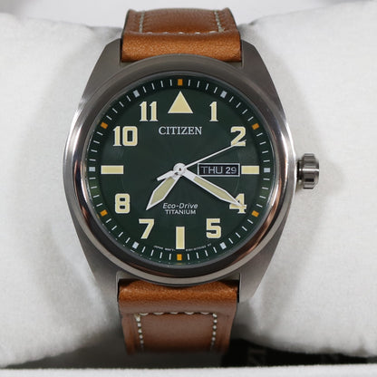 Citizen Eco-Drive Super Titanium Green Dial Day Date Men's Watch BM8560-11XE