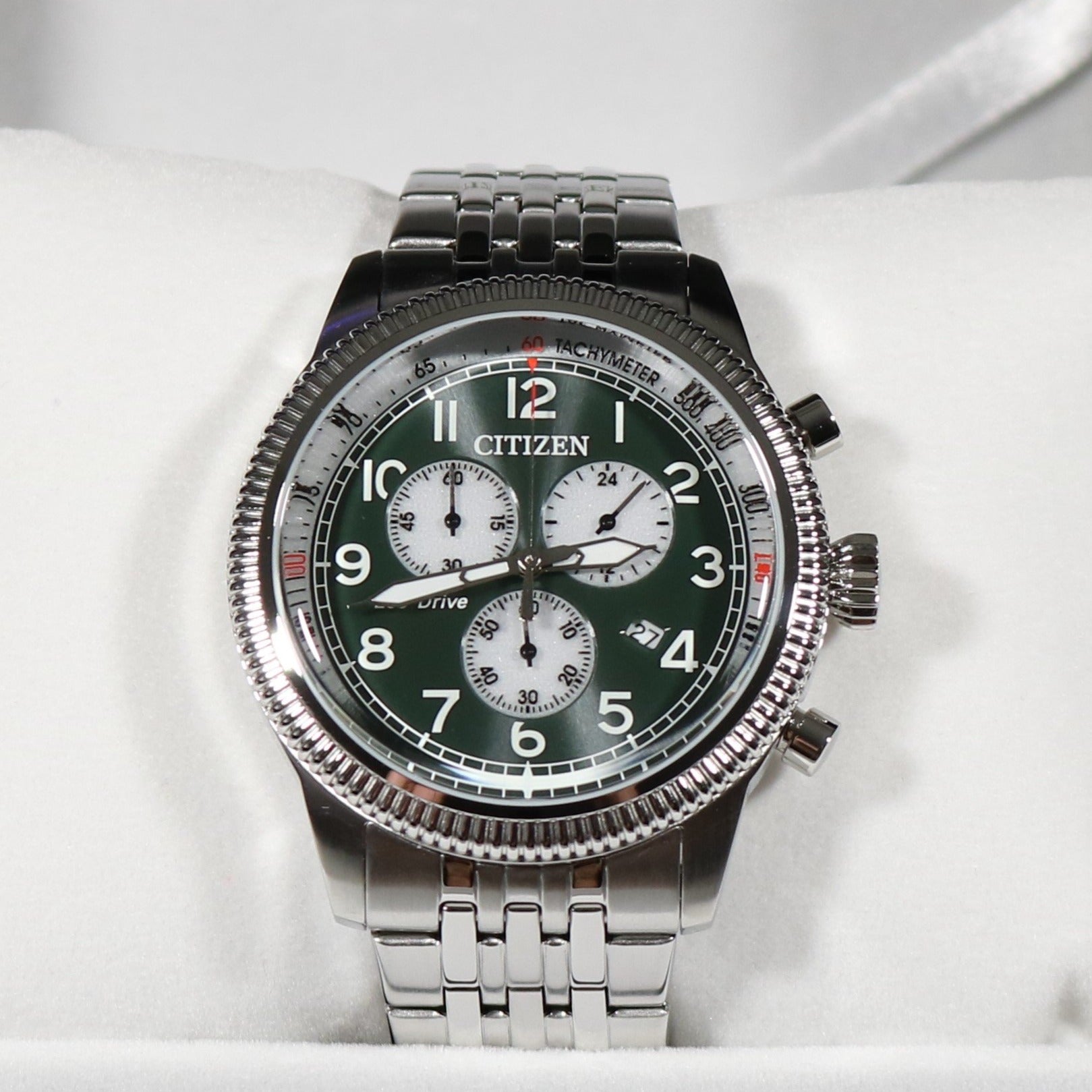 Citizen Stainless Steel Sport Chronograph Green Dial Men's Watch AT2460-89X