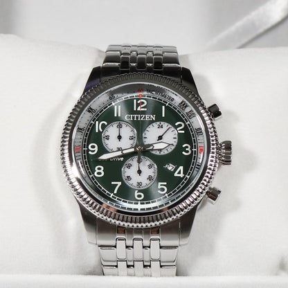 Citizen Stainless Steel Sport Chronograph Green Dial Men's Watch AT2460-89X